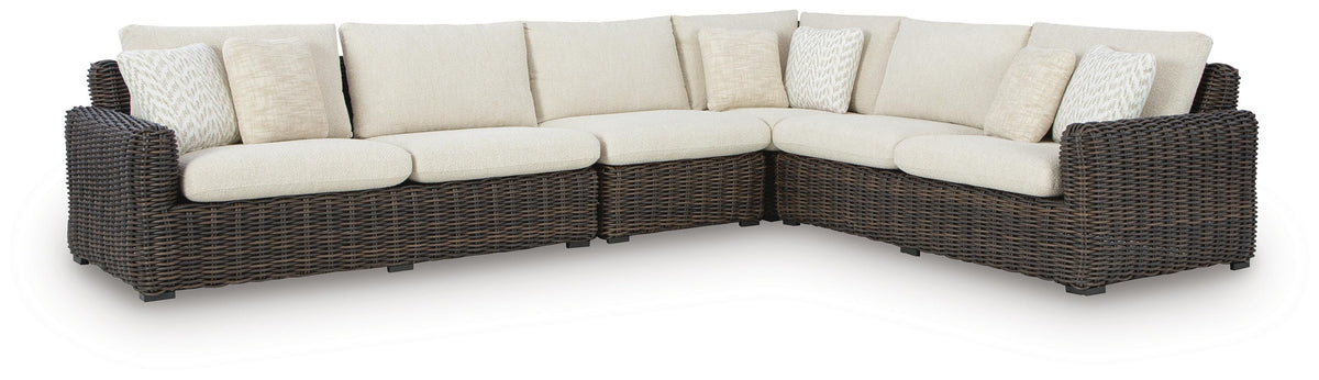 Kimora 4-Piece Outdoor Sectional - Beige/Dark Brown (1)
