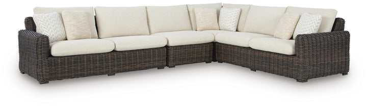Kimora 4-Piece Outdoor Sectional - Beige/Dark Brown (1)