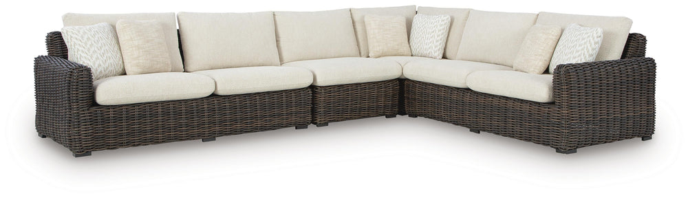 Kimora 4-Piece Outdoor Sectional - Beige/Dark Brown (1)