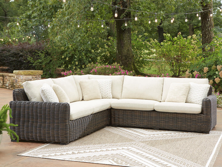 Kimora 3-Piece Outdoor Sectional - Beige/Dark Brown (2)