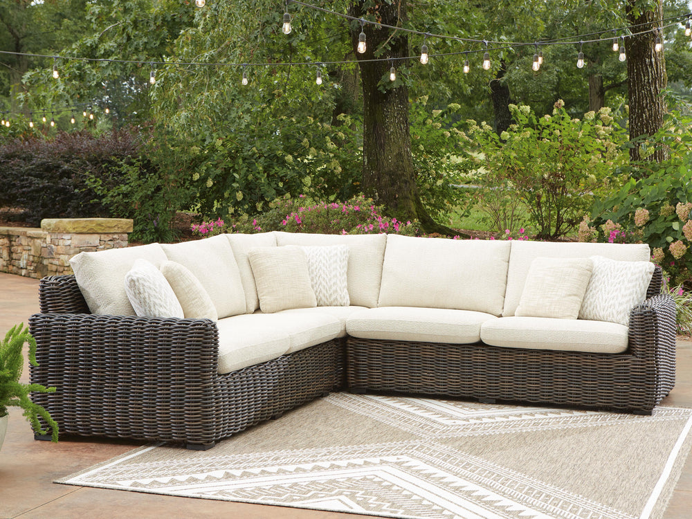 Kimora 3-Piece Outdoor Sectional - Beige/Dark Brown (2)