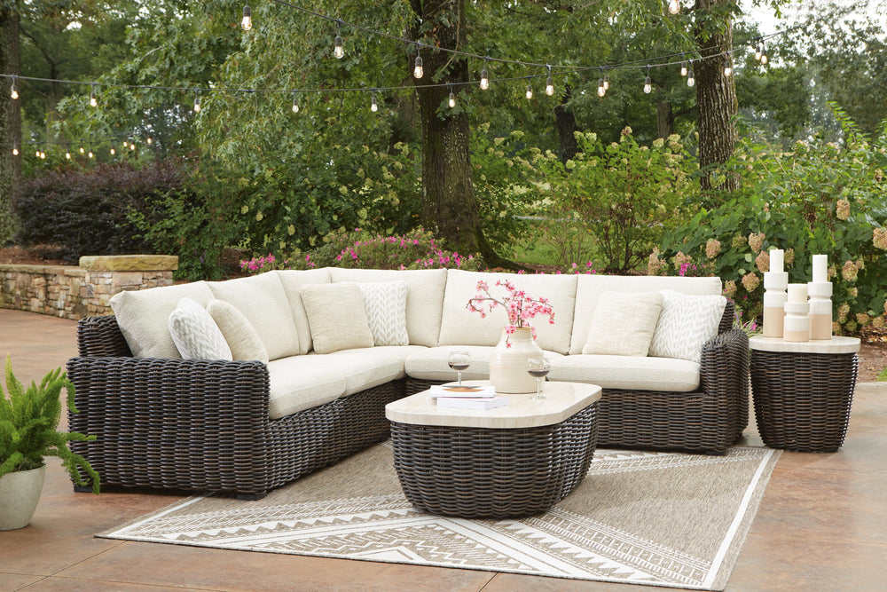 Kimora 3-Piece Outdoor Sectional - Beige/Dark Brown (3)