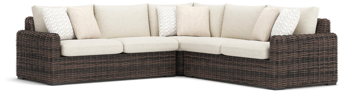 Kimora 3-Piece Outdoor Sectional - Beige/Dark Brown (1)