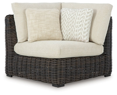 Kimora Outdoor Corner Chair with Cushion - Dark Brown | Ashley Furniture
