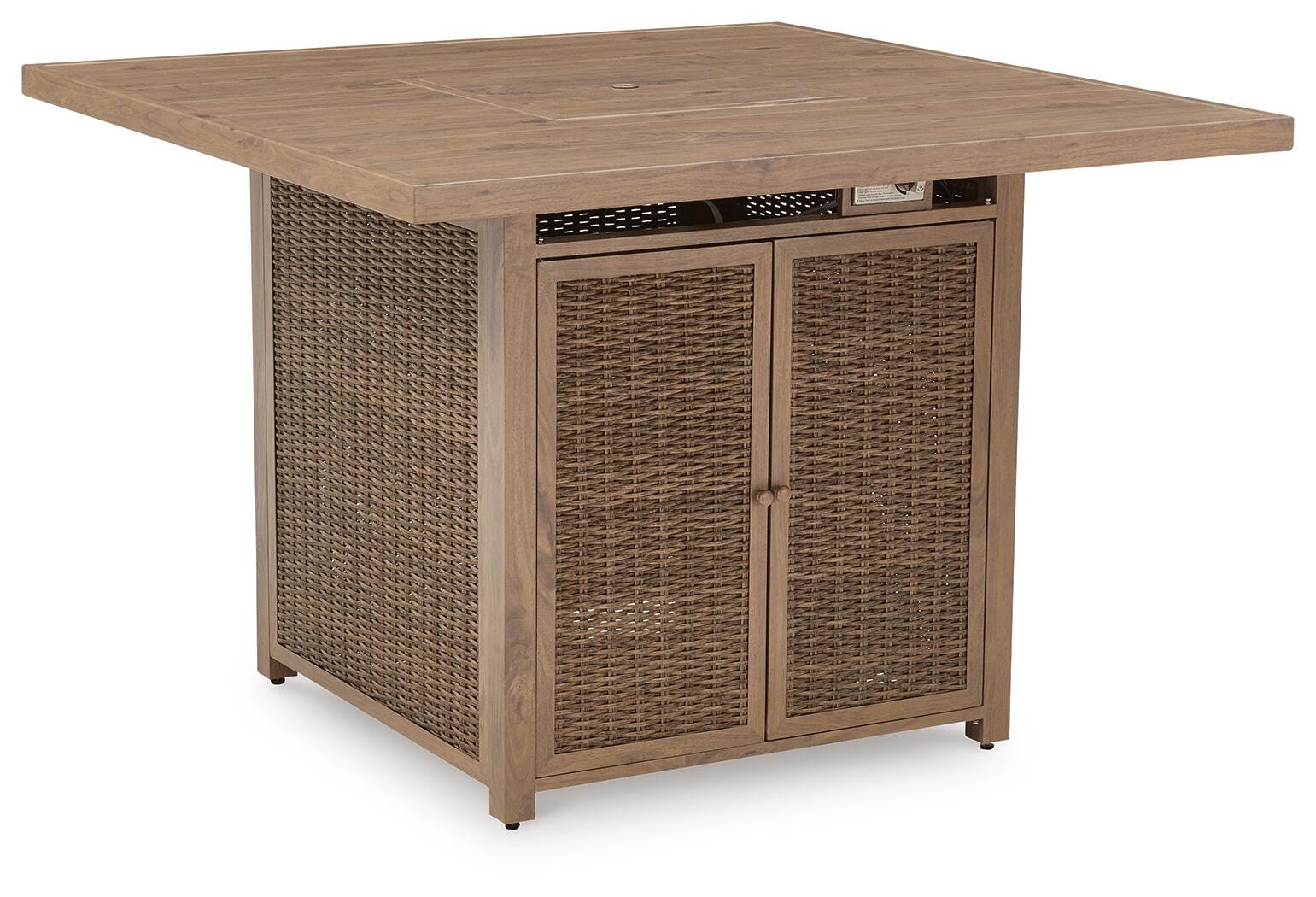 Walton Bridge Outdoor Bar Table with Fire Pit - Light Brown (1)