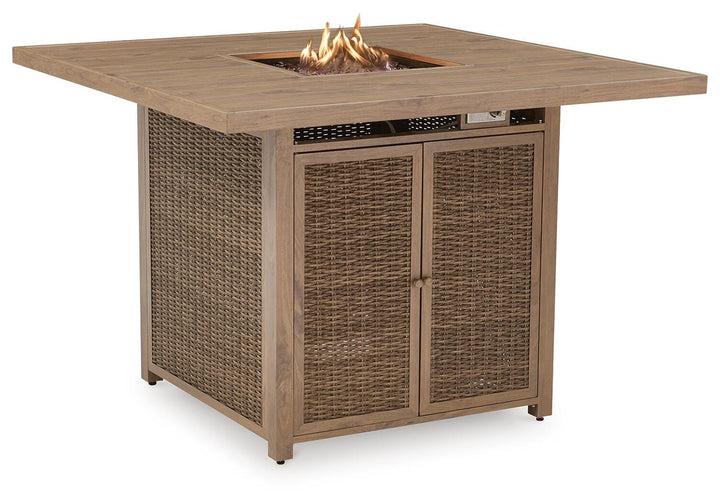 Walton Bridge Outdoor Bar Table with Fire Pit - Light Brown (3)