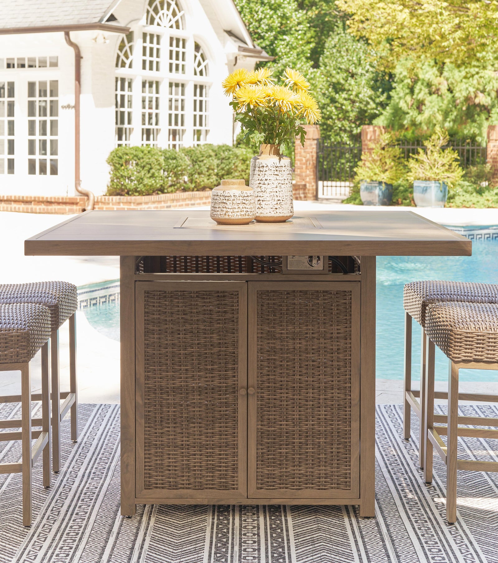 Walton Bridge Outdoor Bar Table with Fire Pit - Light Brown (2)