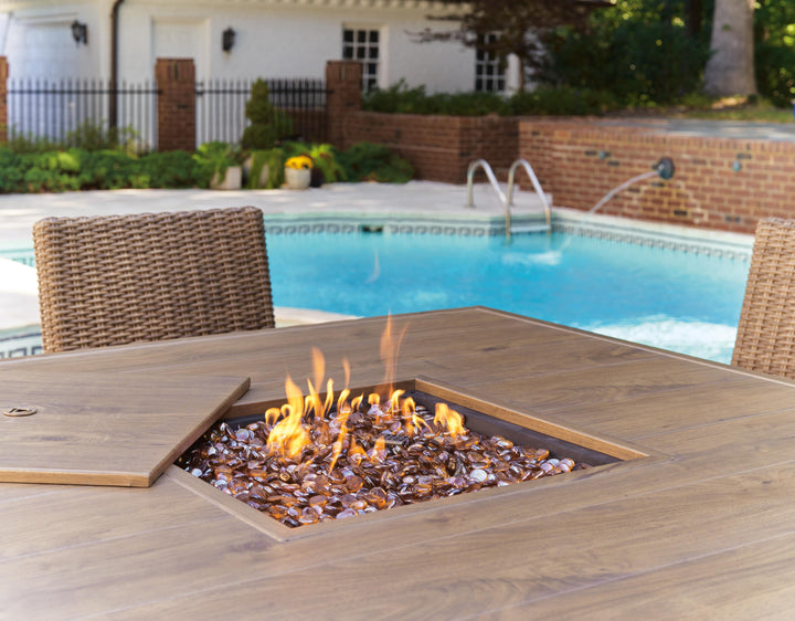 Walton Bridge Outdoor Bar Table with Fire Pit - Light Brown (7)