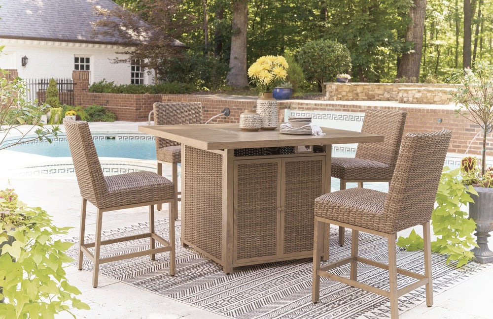 Walton Bridge Outdoor Bar Table with Fire Pit - Light Brown (9)