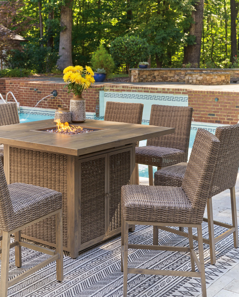 Walton Bridge Outdoor Bar Table with Fire Pit - Light Brown (10)