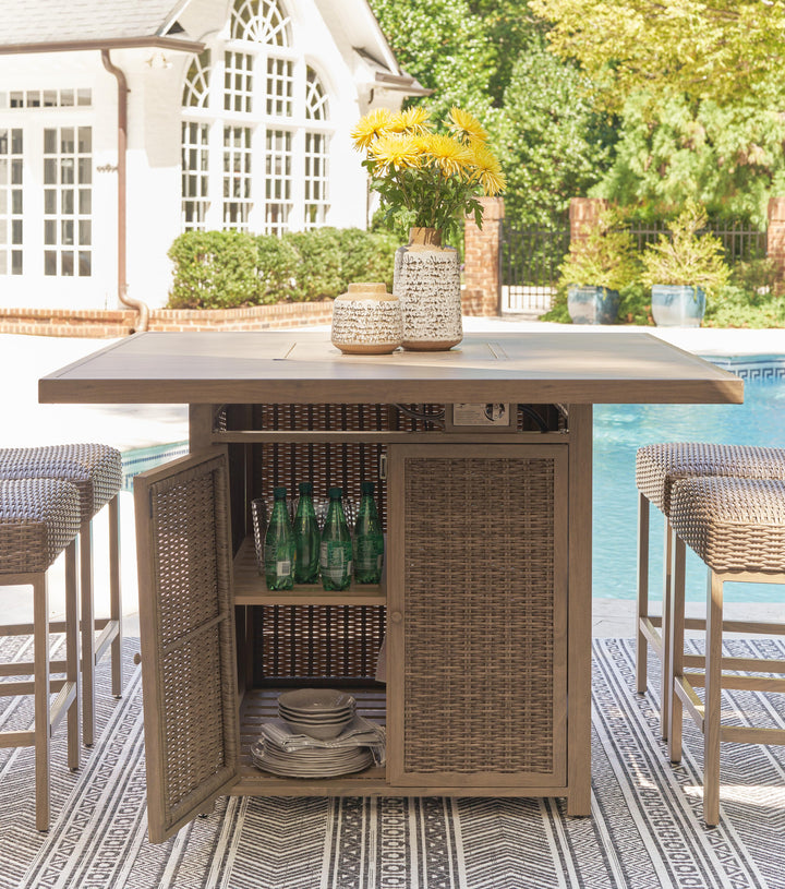 Walton Bridge Outdoor Bar Table with Fire Pit - Light Brown (8)