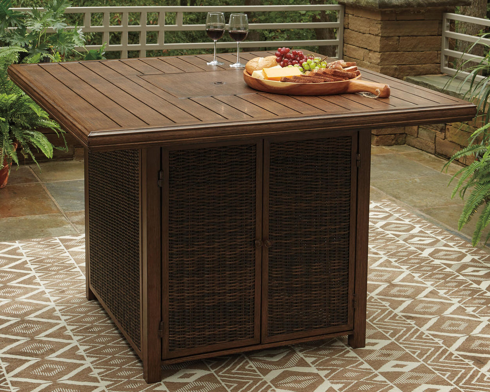 Paradise Trail Bar Table with Fire Pit - Light Brown (2)