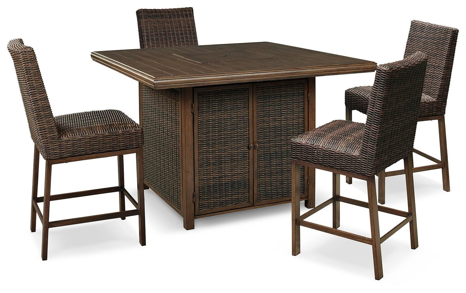 Paradise Trail Outdoor Counter Height Dining Table with 4 Barstools - Light Brown (1)