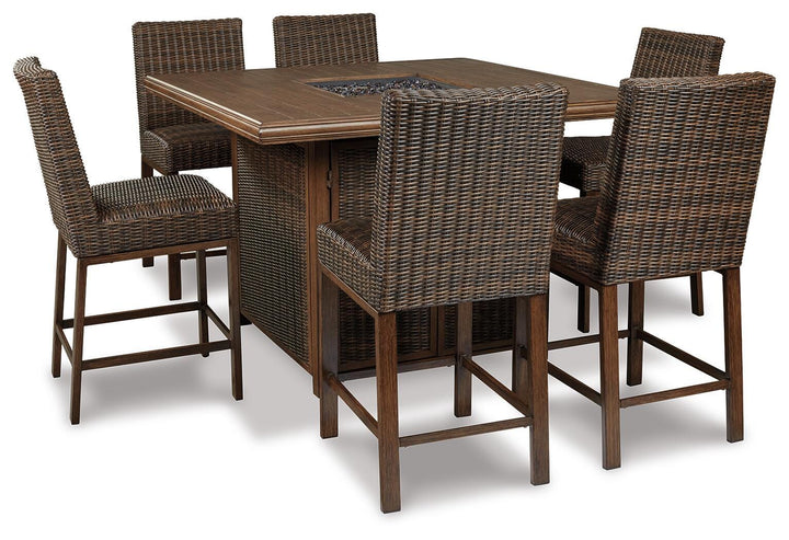 Paradise Trail Bar Table with Fire Pit - Light Brown (6)