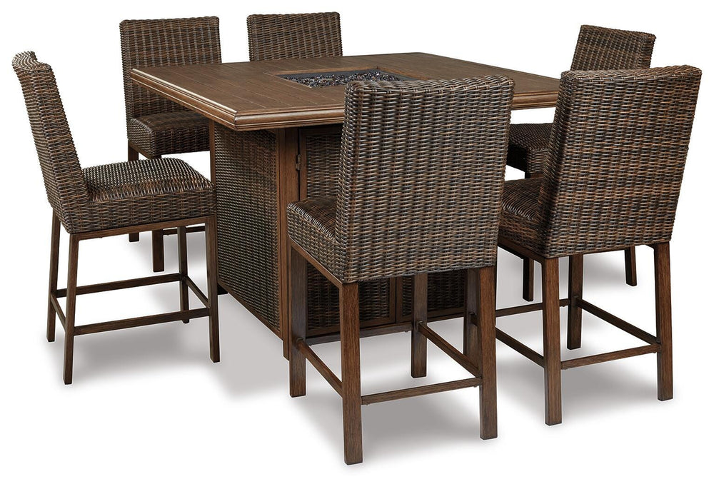 Paradise Trail Bar Table with Fire Pit - Light Brown (6)