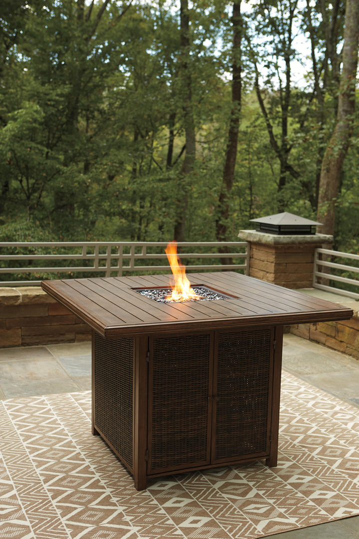 Paradise Trail Bar Table with Fire Pit - Light Brown (10)