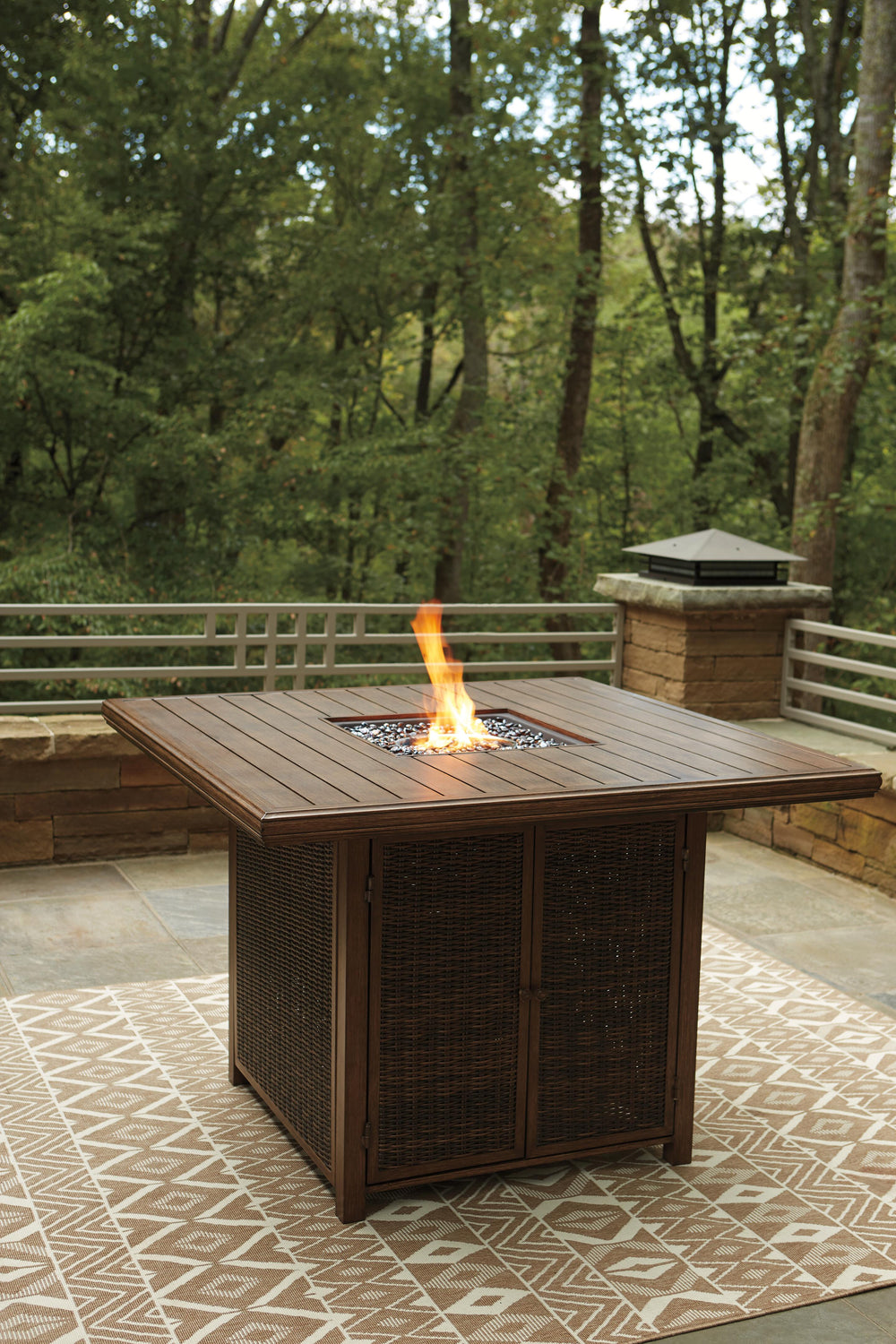 Paradise Trail Bar Table with Fire Pit - Light Brown (10)