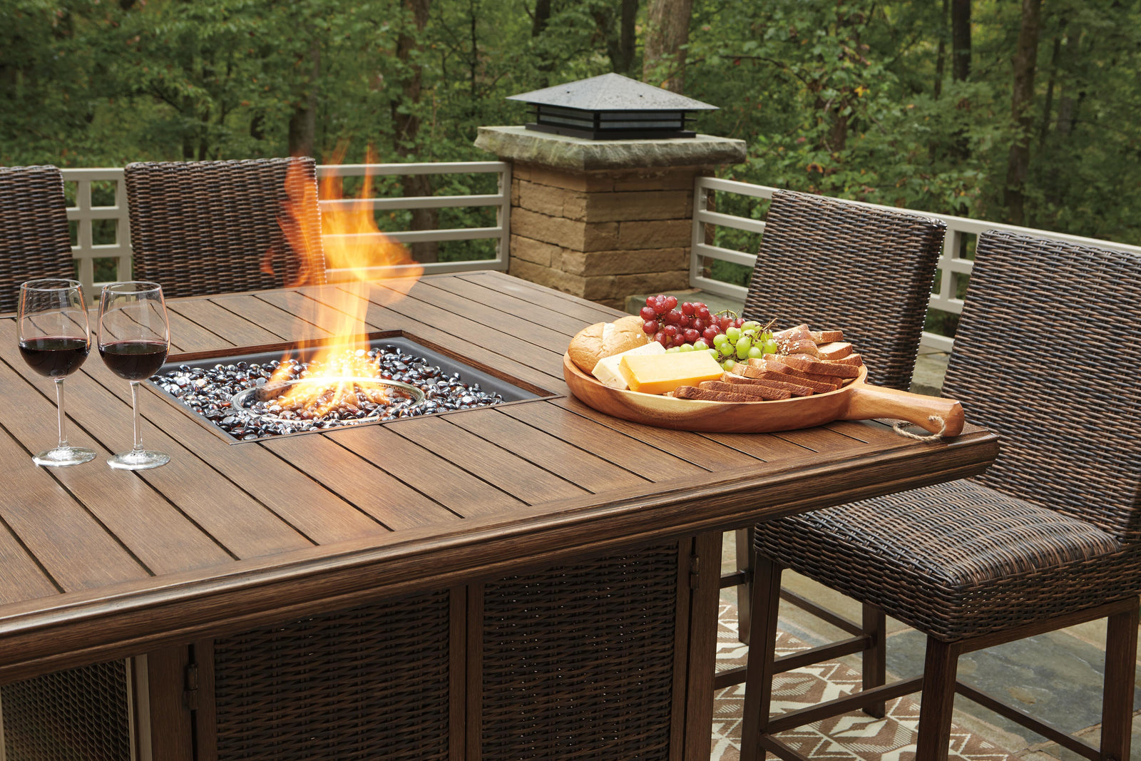 Paradise Trail Outdoor Counter Height Dining Table with 4 Barstools - Light Brown (2)