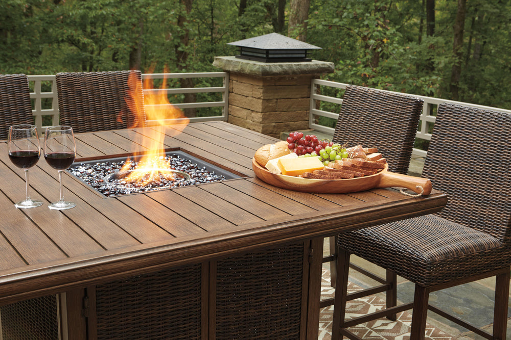 Paradise Trail Outdoor Counter Height Dining Table with 4 Barstools - Light Brown (2)