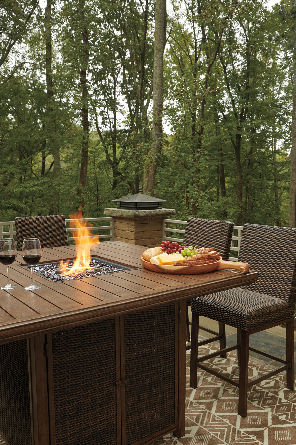 Paradise Trail Outdoor Counter Height Dining Table with 4 Barstools - Light Brown (3)