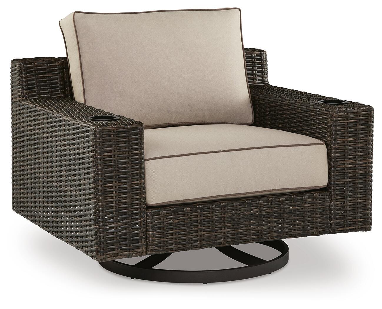 Coastline Bay Outdoor Swivel Lounge with Cushion - Dark Brown (1)