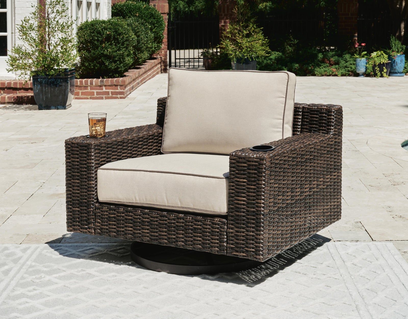 Coastline Bay Outdoor Swivel Lounge with Cushion - Dark Brown (2)
