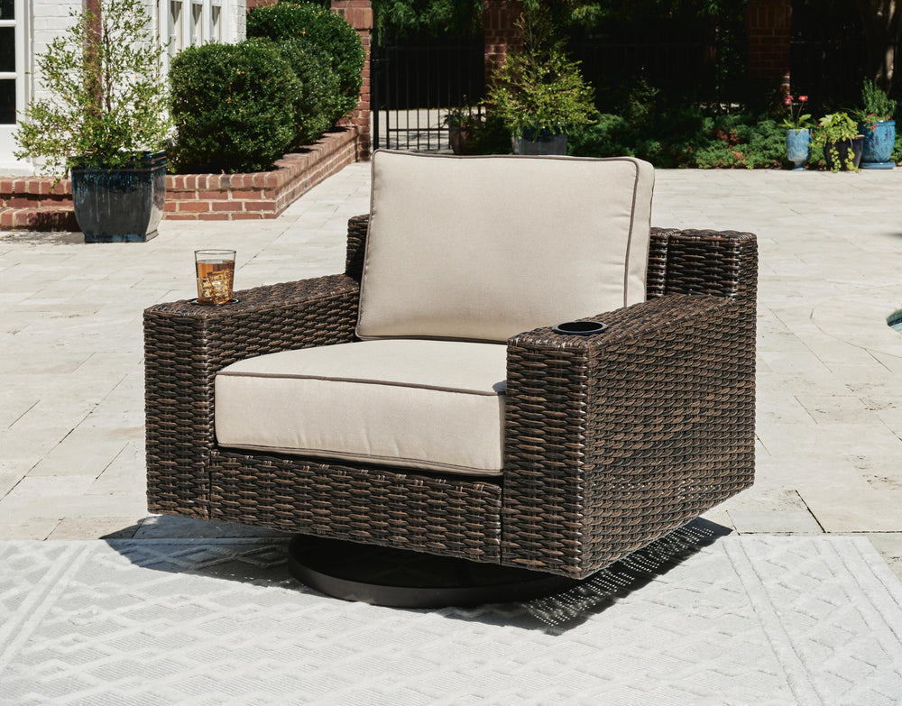 Coastline Bay Outdoor Swivel Lounge with Cushion - Dark Brown (2)