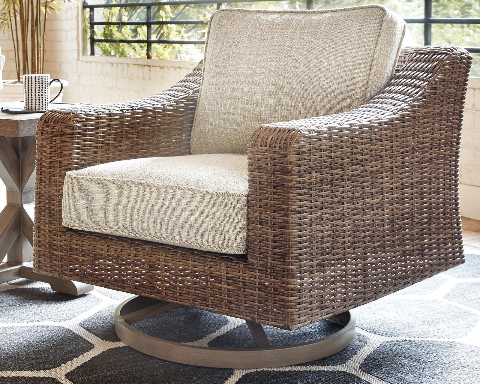 Beachcroft Outdoor Swivel Lounge with Cushion - Beige (2)