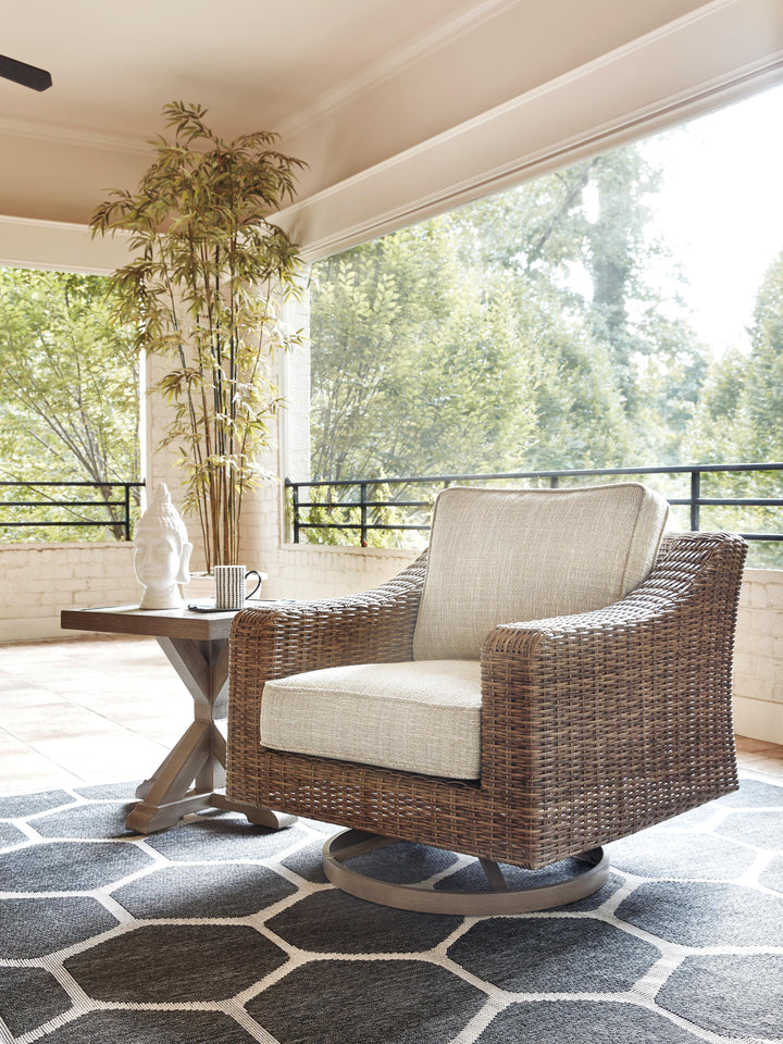 Beachcroft Outdoor Swivel Lounge with Cushion - Beige (7)