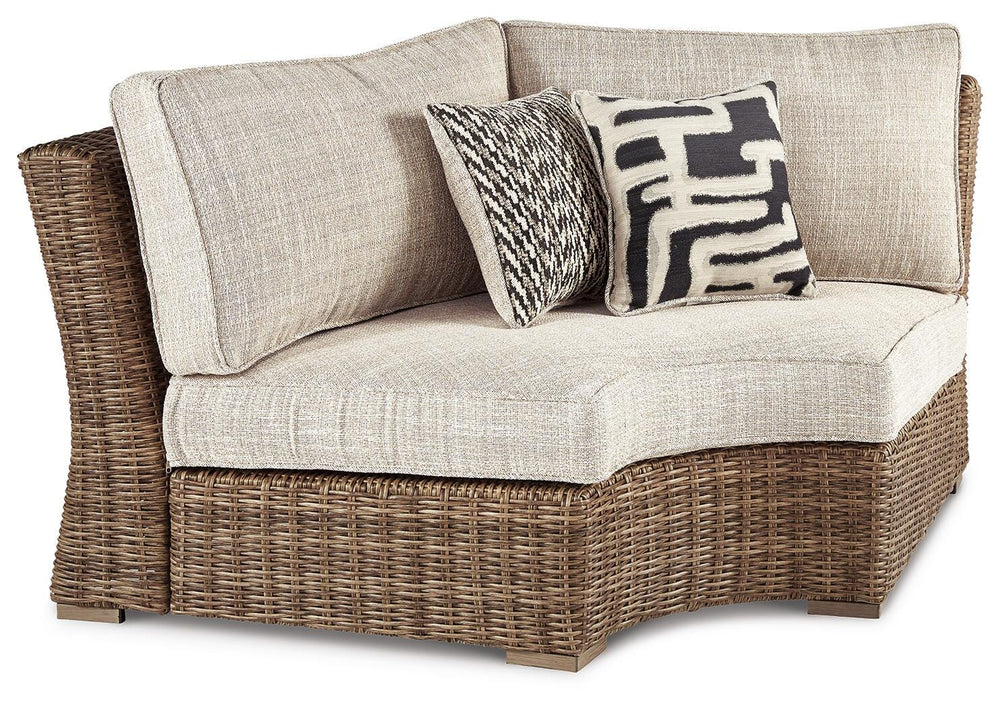 Beachcroft Outdoor Curved Corner Chair with Cushion - Beige (1)