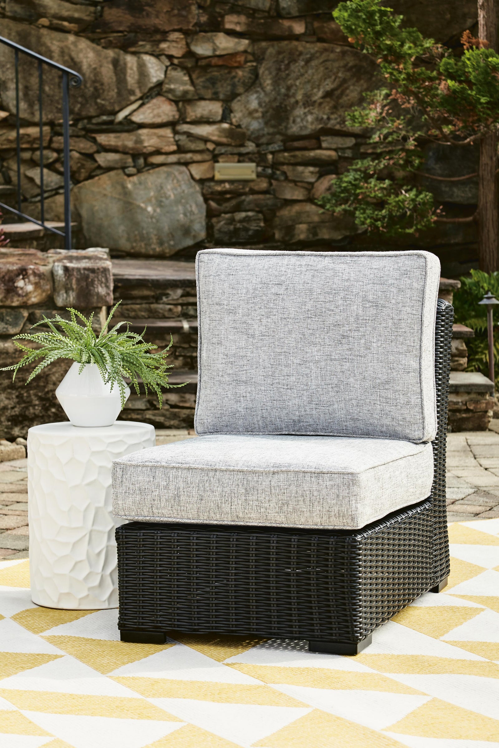 Beachcroft Outdoor Armless Chair with Cushion - Black (2)
