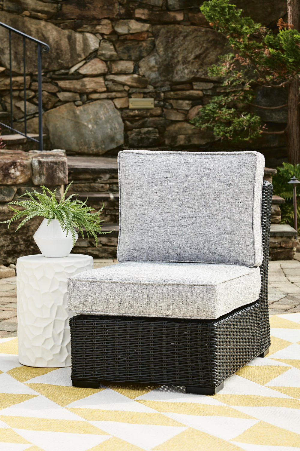 Beachcroft Outdoor Armless Chair with Cushion - Black (2)