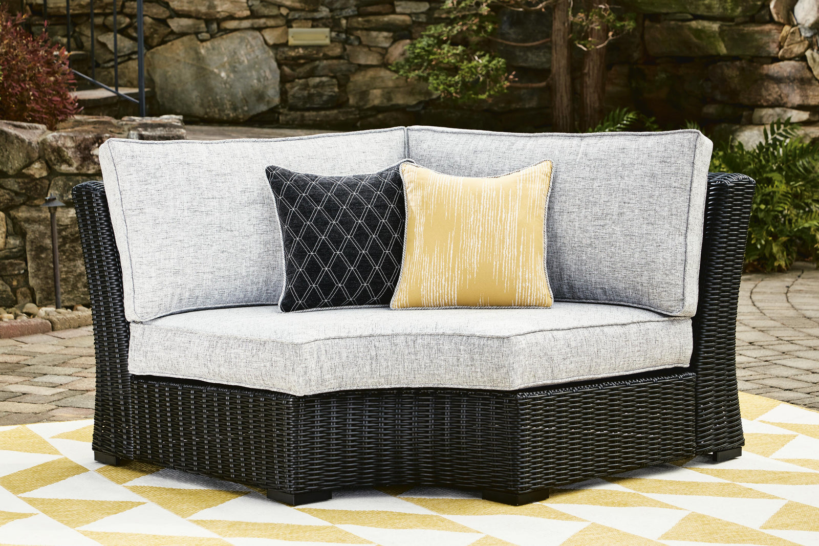 Beachcroft Outdoor Curved Corner Chair with Cushion - Black (2)