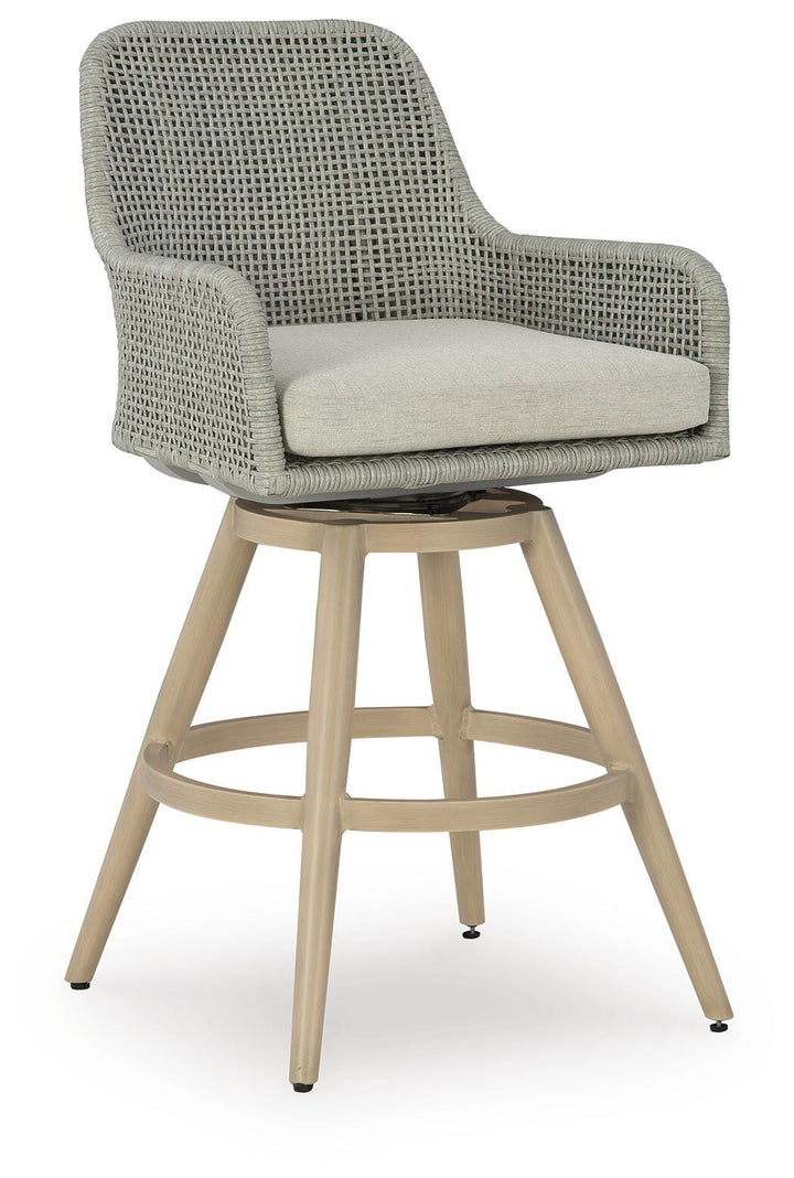 Seton Creek Outdoor Bar Height Barstool with Cushion (Set of 2) - Beige (3)