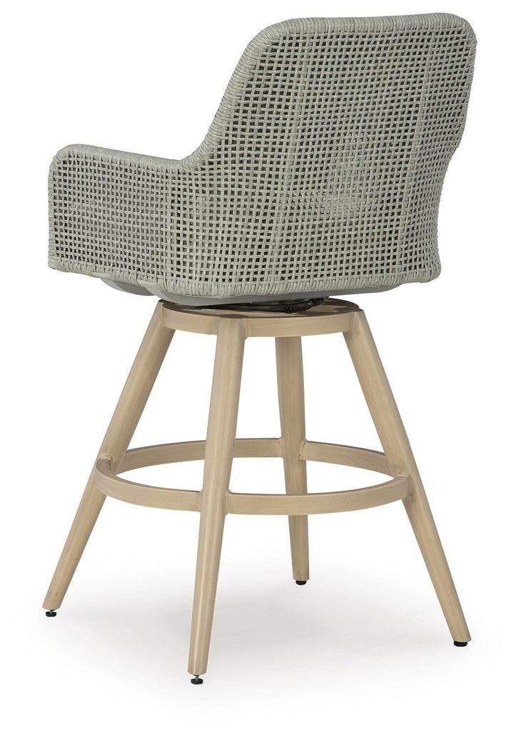 Seton Creek Outdoor Bar Height Barstool with Cushion (Set of 2) - Beige (5)