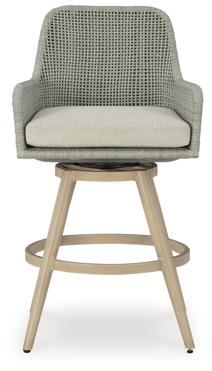 Seton Creek Outdoor Bar Height Barstool with Cushion (Set of 2) - Beige (4)