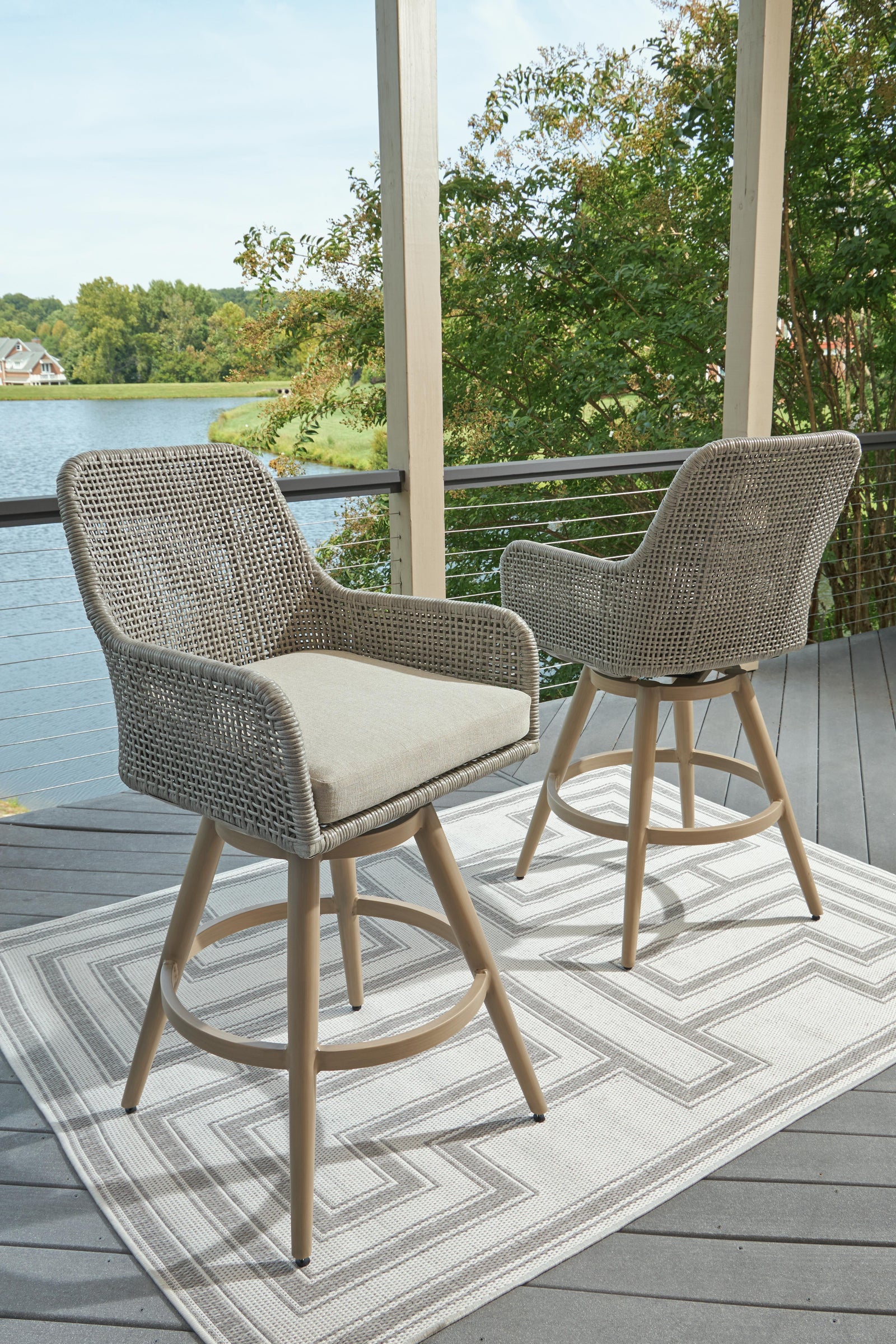 Seton Creek Outdoor Bar Height Barstool with Cushion (Set of 2) - Beige (2)