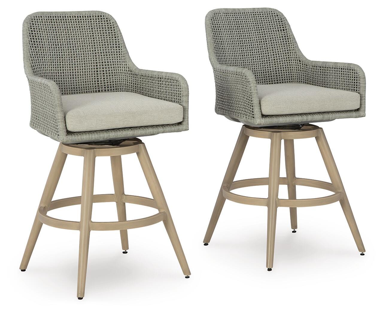 Seton Creek Outdoor Bar Height Barstool with Cushion (Set of 2) - Beige (1)