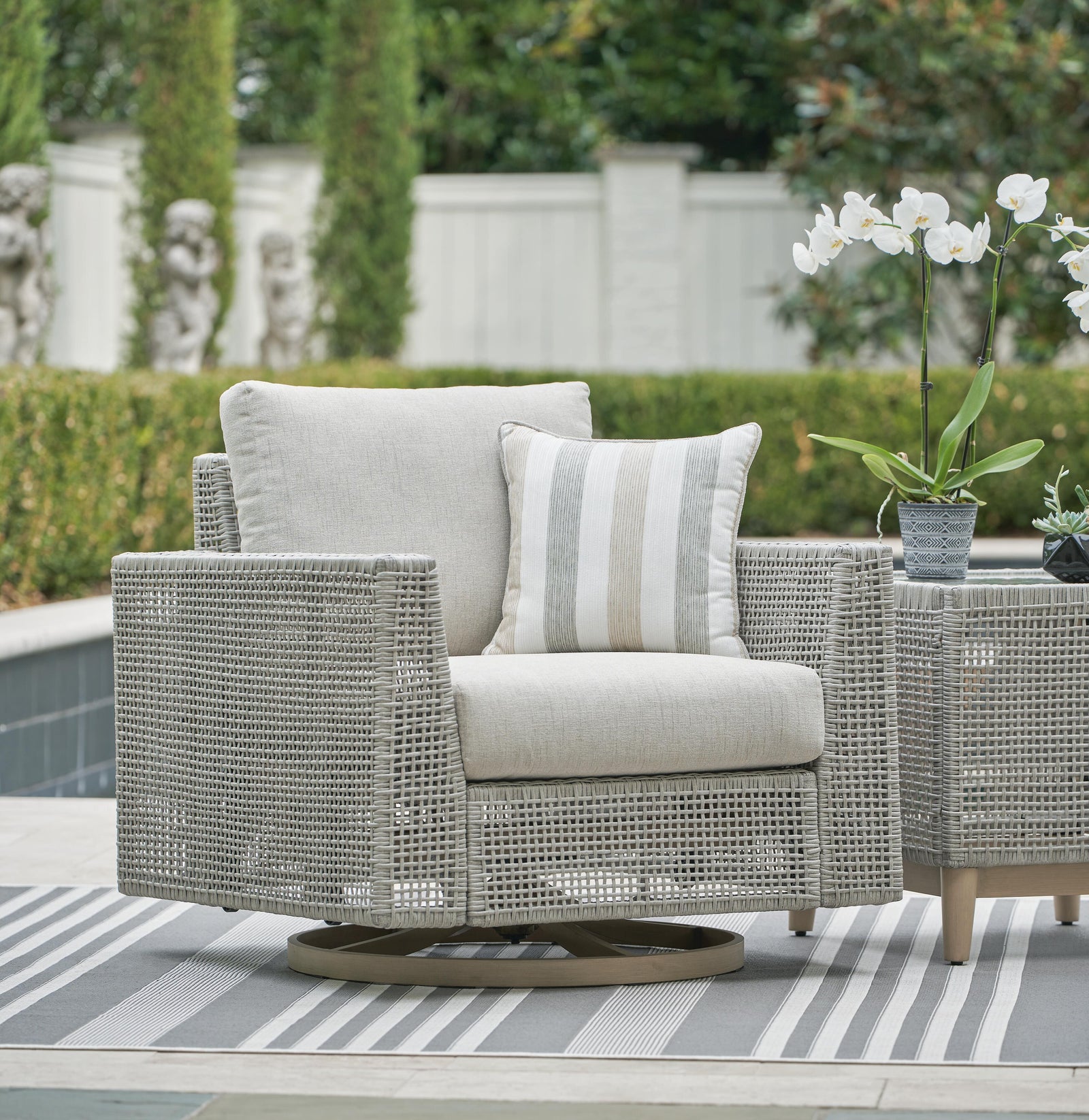 Seton Creek Outdoor Swivel Lounge with Cushion - Dark Gray (2)
