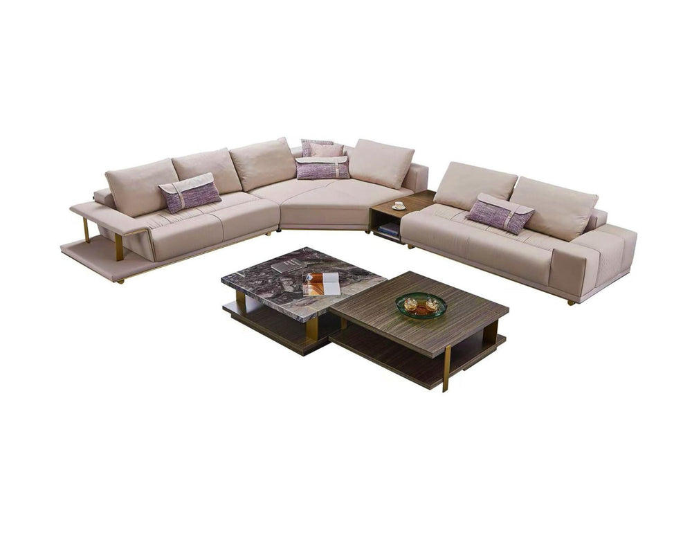 EK-LY1003R Pinkish Gray Top Grain Genuine Leather Sectional Sofa Set - Right Sitting