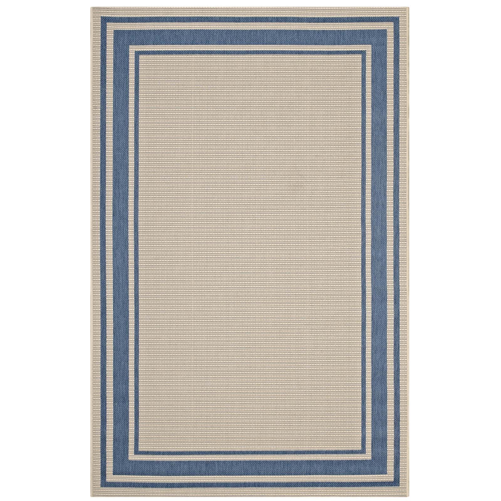 Rim Solid Border Area Rug in Blue and Beige, 5x8 - detail