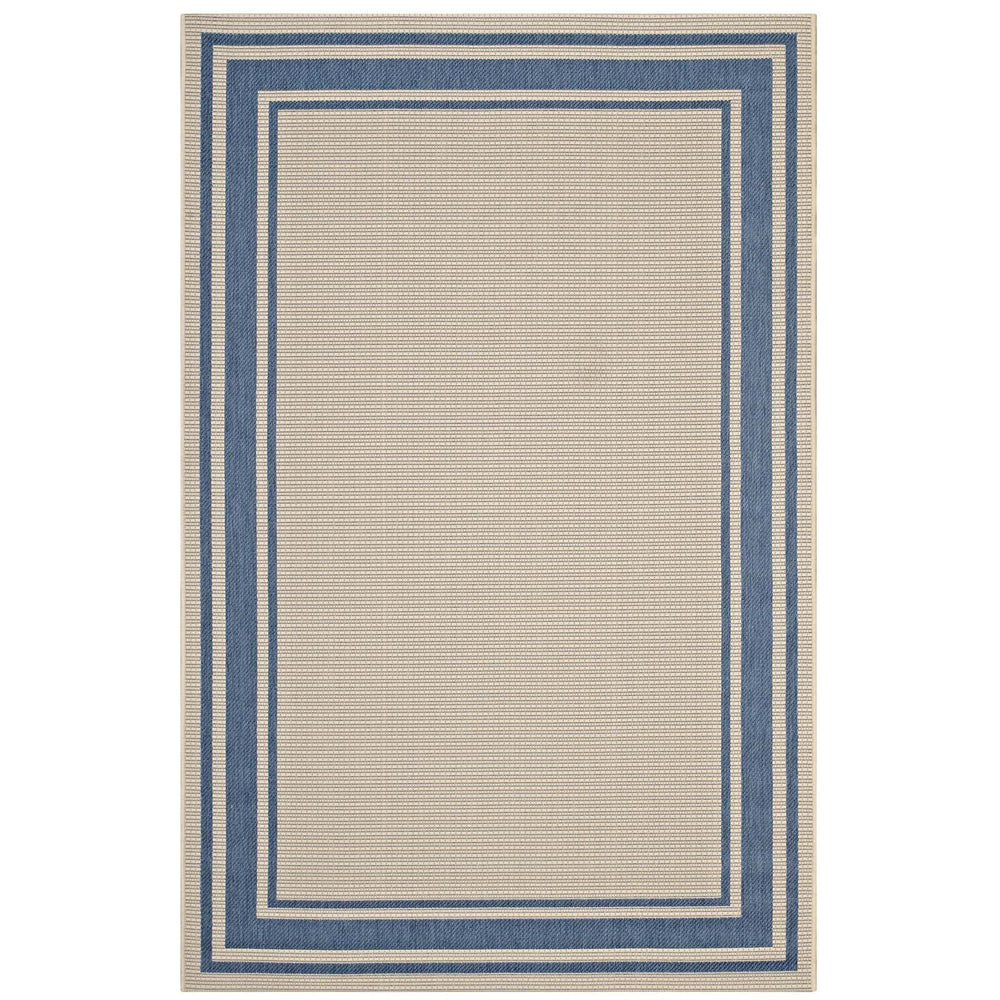 Rim Solid Border Area Rug in Blue and Beige, 5x8 - detail