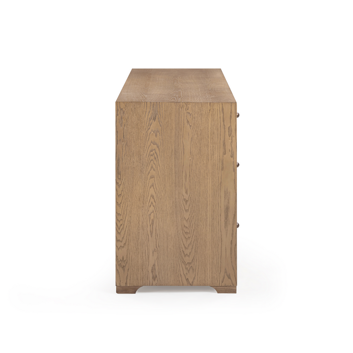 Laurentis 64" Light Taupe Suede and Wood 6-Drawer Dresser