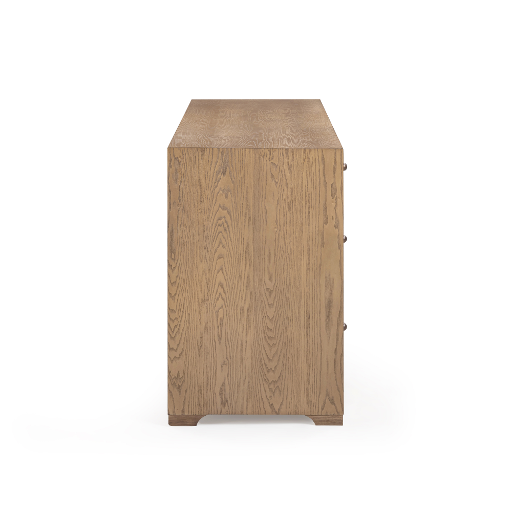 Laurentis 64" Light Taupe Suede and Wood 6-Drawer Dresser