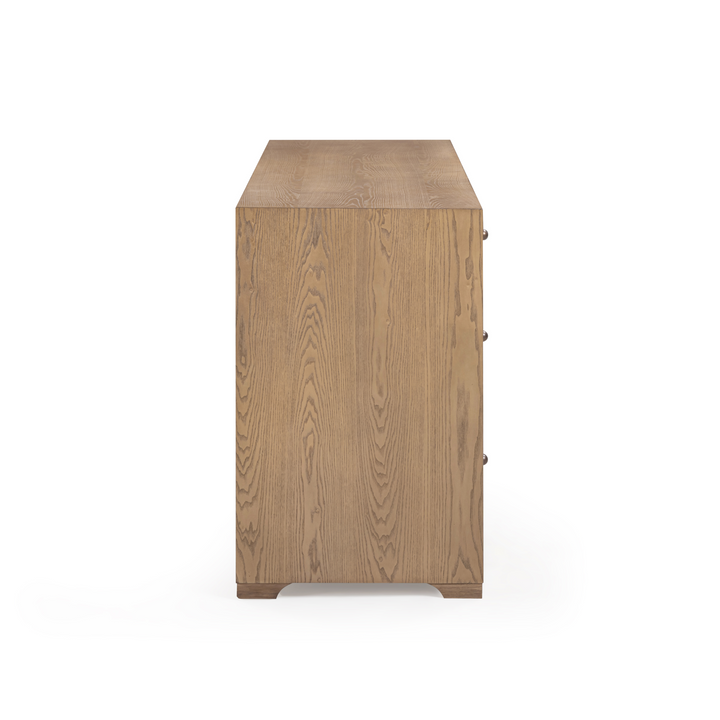 Laurentis 64" Light Taupe Suede and Wood 6-Drawer Dresser