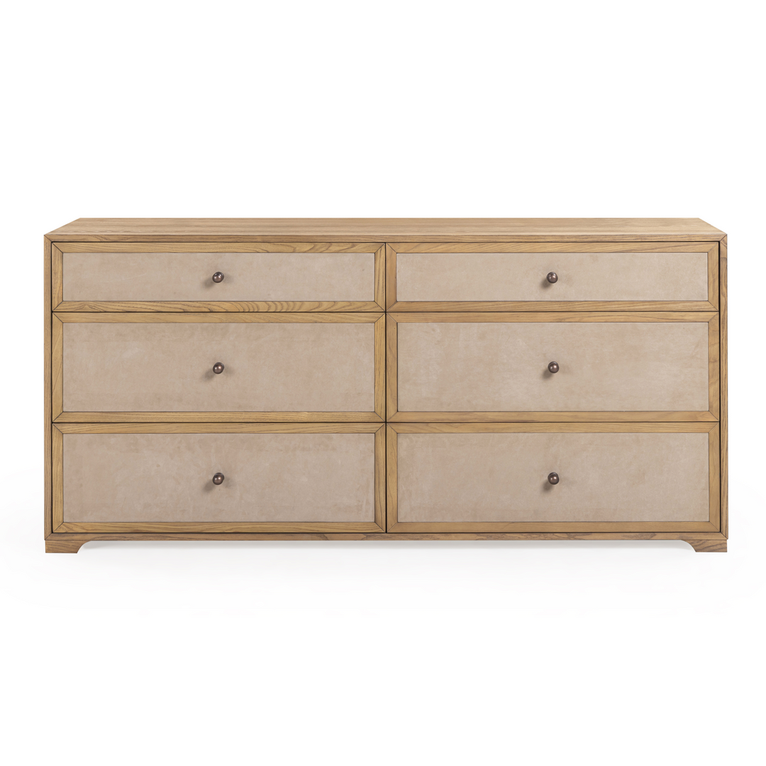 TOV Furniture Laurentis 64" Light Taupe Suede and Wood 6-Drawer Dresser
