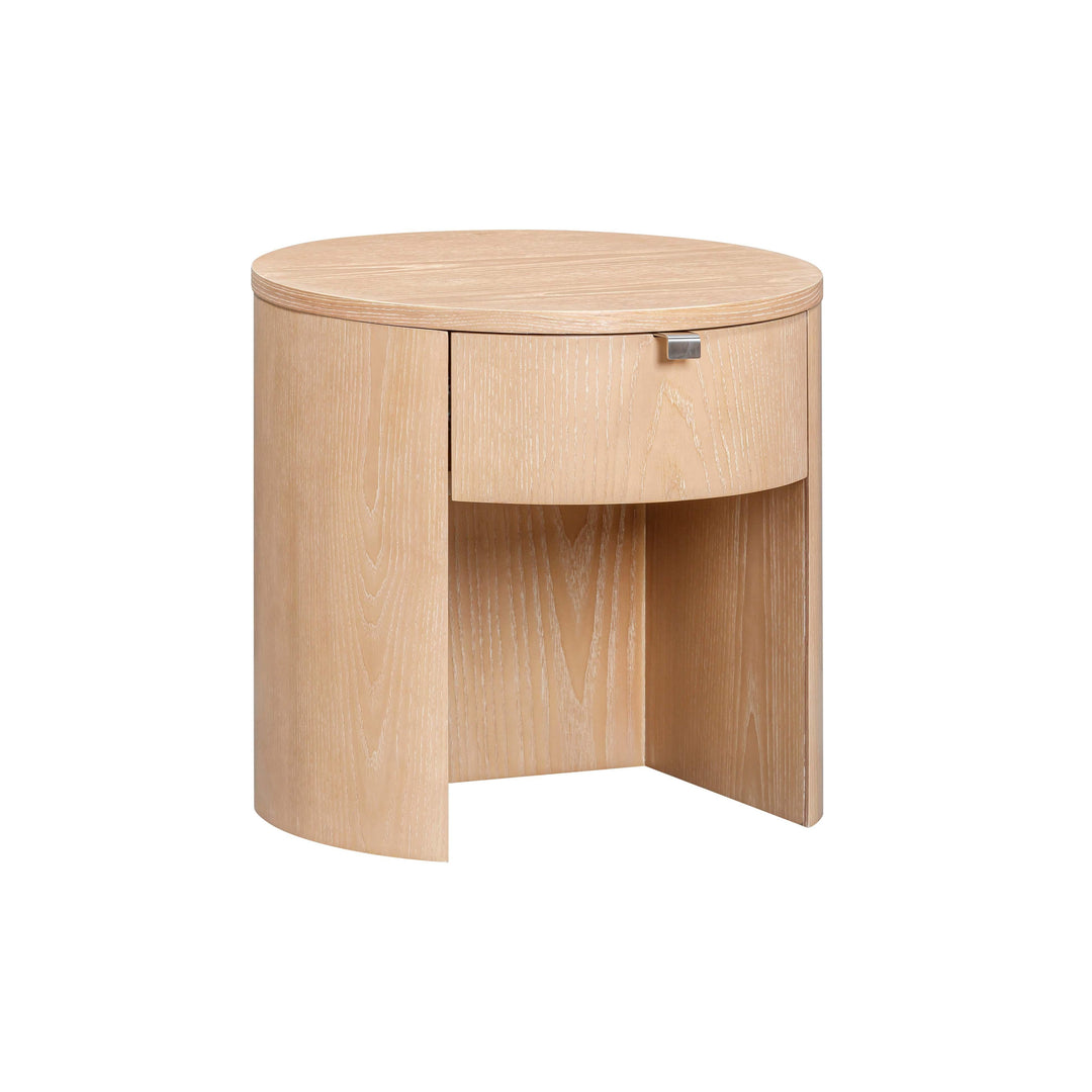 Marlow 19" Natural Wood Round Nightstand With Drawer