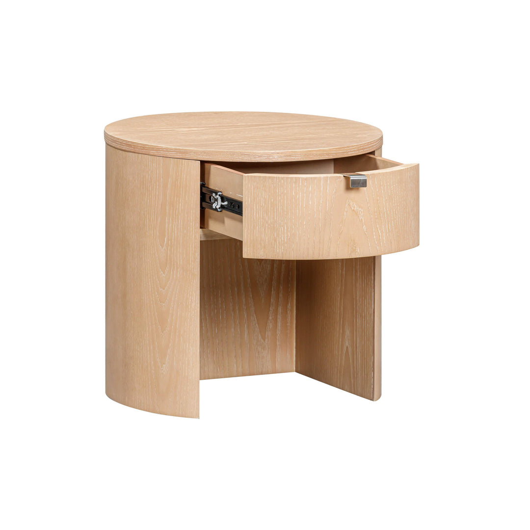 Marlow 19" Natural Wood Round Nightstand With Drawer