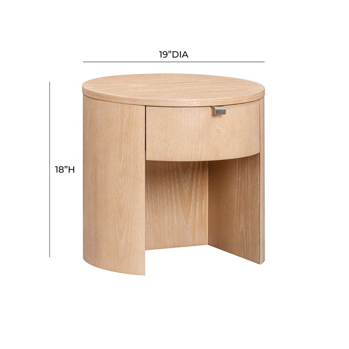 Marlow 19" Natural Wood Round Nightstand With Drawer