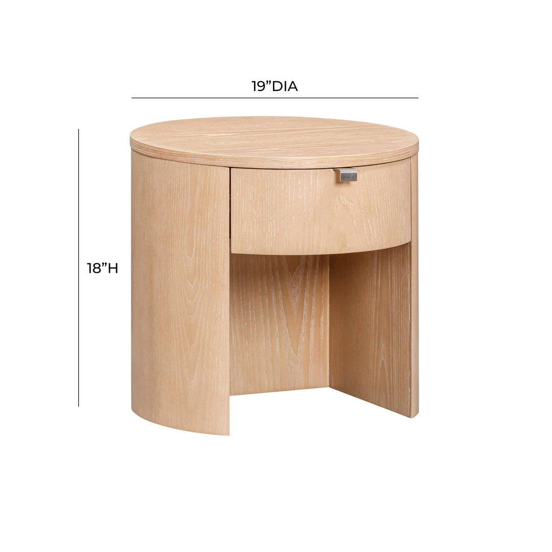 Marlow 19" Natural Wood Round Nightstand With Drawer